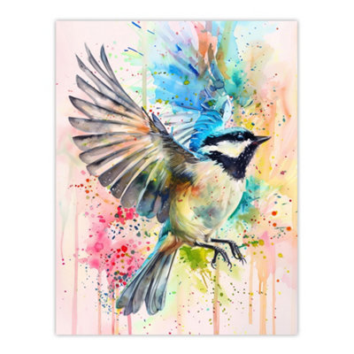 Artery8 Unframed Wall Art Bird In Flight Colourful Watercolour Painting12X16 Inch from B&Q