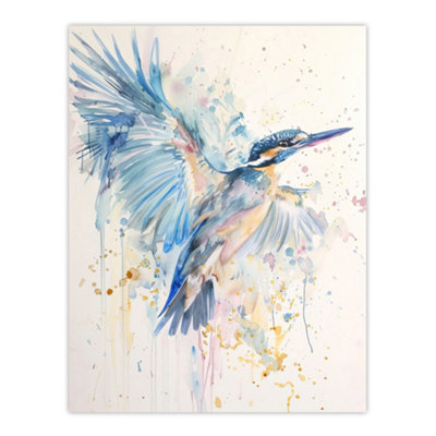 Artery8 Unframed Wall Art Kingfisher Bird In Flight Watercolour Painting12X16 Inch from B&Q