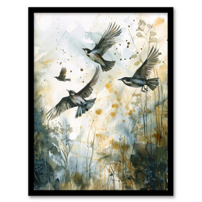 Artery8 Birds In Flight Autumn Watercolour Painting Wall Art PrintA4 Size from B&Q
