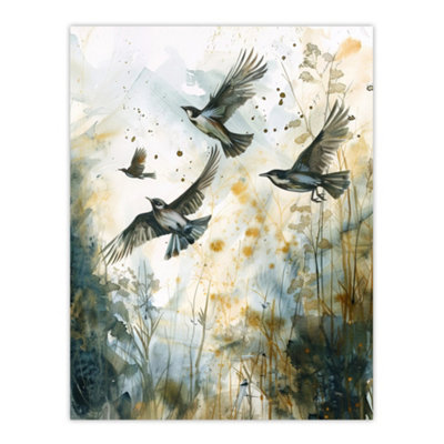 Artery8 Unframed Wall Art Birds In Flight Autumn Watercolour Painting12X16 Inch from B&Q