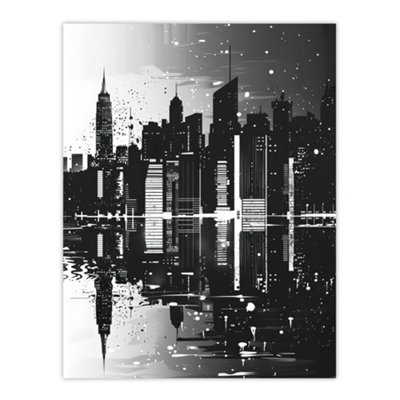 Artery8 Unframed Wall Art Metropolis Cityscape Reflection Black White12X16 Inch from B&Q