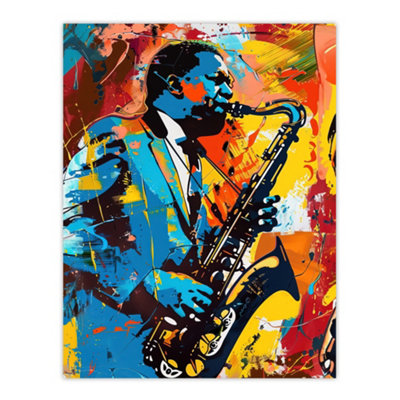 Artery8 Unframed Wall Art Blues Jazz Saxophone Player Vibrant Painting12X16 Inch from B&Q