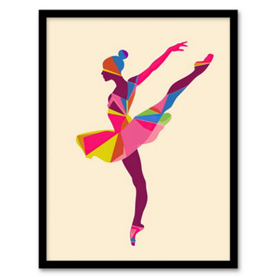 Artery8 Ballerina Arabesque Pose Bright Colourful Design Wall Art PrintA4 Size from B&Q