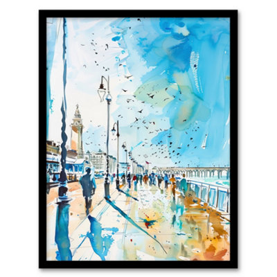 Artery8 Walk On The Promenade Watercolour Painting Wall Art PrintA4 Size from B&Q