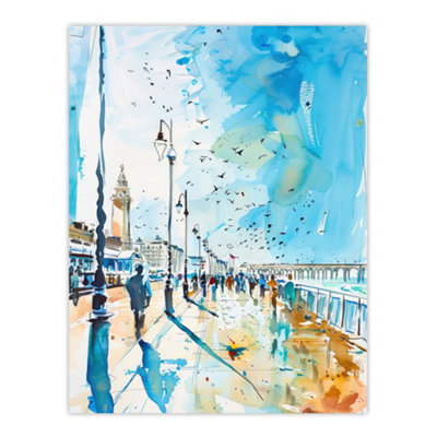 Artery8 Unframed Wall Art Walk On The Promenade Watercolour Painting12X16 Inch from B&Q