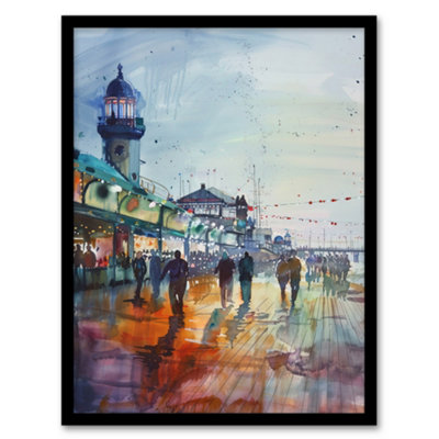 Artery8 Framed Wall Art Evening Promenade Walk Watercolour Painting Print12X16 Inch from B&Q