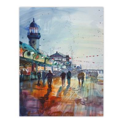 Artery8 Unframed Wall Art Evening Promenade Walk Watercolour Painting12X16 Inch from B&Q