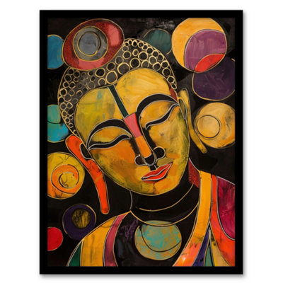 Artery8 Buddha Statue Meditating Head Colourful Painting Wall Art PrintA4 Size from B&Q
