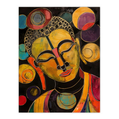 Artery8 Unframed Wall Art Buddha Statue Meditating Head Colourful Painting12X16 Inch from B&Q