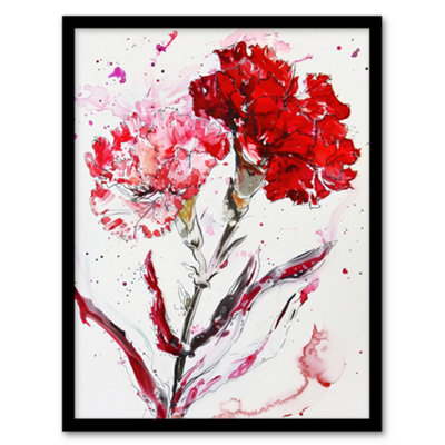 B&Q -  Framed Wall Art Red Carnation Flower Abstract Watercolour Print12X16 Inch