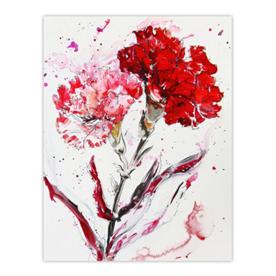Artery8 Unframed Wall Art Red Carnation Flower Abstract Watercolour12X16 Inch from B&Q