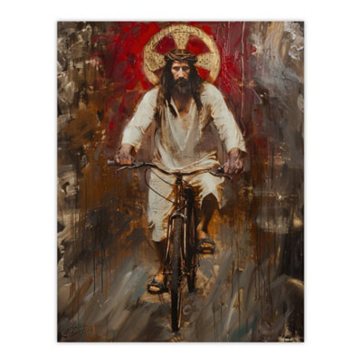 Artery8 Unframed Wall Art Jesus On A Bike Funny Painting12X16 Inch
