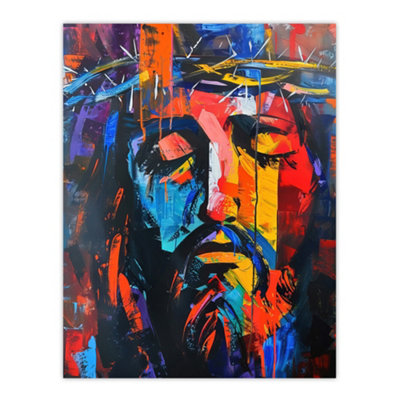 B&Q -  Unframed Wall Art Jesus Portrait Thorn Crown Modern Portrait12X16 Inch