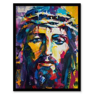 Artery8 Jesus Thorn Crown Portrait Modern Portrait Wall Art PrintA4 Size