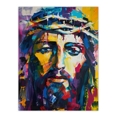 B&Q -  Unframed Wall Art Jesus Thorn Crown Portrait Modern Portrait12X16 Inch