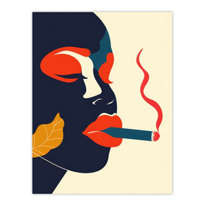 Artery8 Unframed Wall Art Red Lips Smoking Abstract Portrait Woman12X16 Inch from B&Q