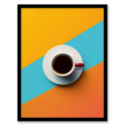 Artery8 Coffee Cup Aerial View Vibrant Geometric Design Wall Art PrintA4 Size from B&Q