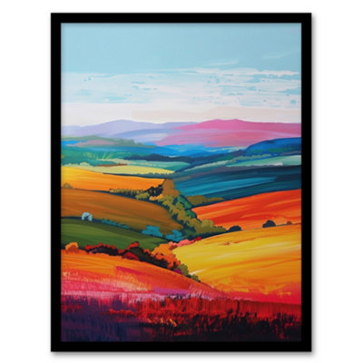 Artery8 Colourful Country Fields Rainbow Landscape Wall Art PrintA4 Size from B&Q