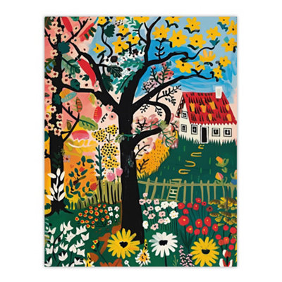 Artery8 Unframed Wall Art Cottage House Garden Flowers Folk Art Painting12X16 Inch from B&Q