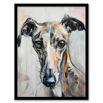 Artery8 Greyhound Whippet Dog Lover Cute Pet Portrait Wall Art PrintA4 Size from B&Q