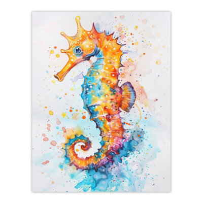 Artery8 Unframed Wall Art Cute Colourful Seahorse Bright Watercolour12X16 Inch from B&Q