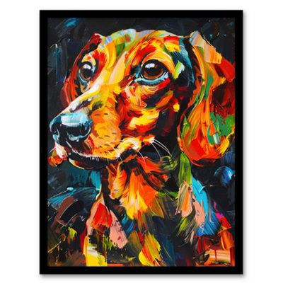 Artery8 Dachshund Sausage Dog Lover Vibrant Portrait Wall Art PrintA4 Size from B&Q