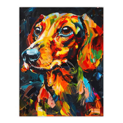 Artery8 Unframed Wall Art Dachshund Sausage Dog Lover Vibrant Portrait12X16 Inch from B&Q
