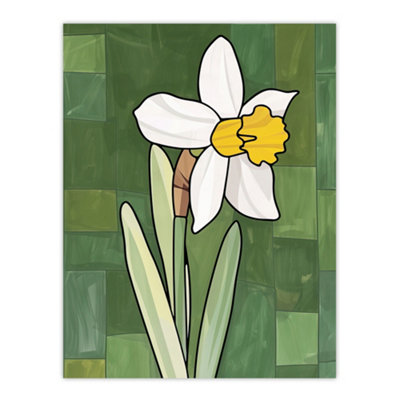 Artery8 Unframed Wall Art Daffodil Flower Bloom Green Stylised Painting12X16 Inch from B&Q