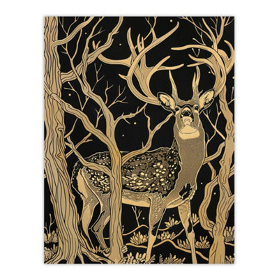 Artery8 Unframed Wall Art Deer Forest Tree Tan Brown Landscape12X16 Inch from B&Q