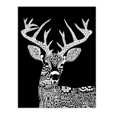 Artery8 Unframed Wall Art Deer Black White Tribal Pattern Stag Design12X16 Inch from B&Q
