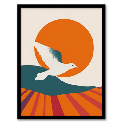 Artery8 Dove Flight Sunset Sun Simple Retro Design Wall Art PrintA4 Size from B&Q