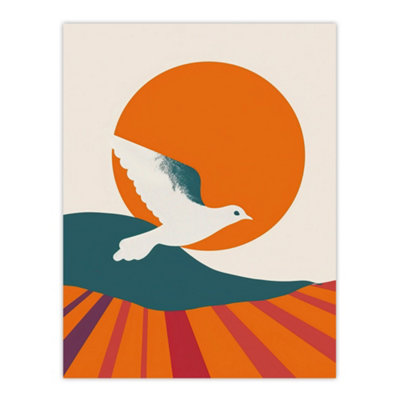 Artery8 Unframed Wall Art Dove Flight Sunset Sun Simple Retro Design12X16 Inch from B&Q
