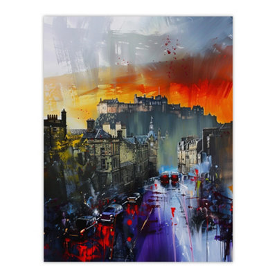 Artery8 Unframed Wall Art Edinburgh Castle Abstract Cityscape Painting12X16 Inch from B&Q