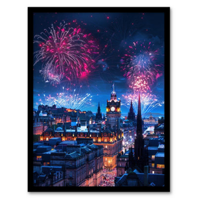 B&Q -  Framed Wall Art Edinburgh Night Magical Cityscape Print12X16 Inch