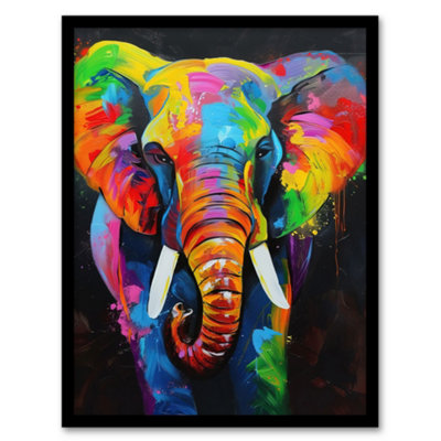 Artery8 Framed Wall Art Colourful Elephant Vibrant Psychedelic Painting Print12X16 Inch from B&Q