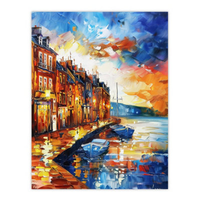 Artery8 Unframed Wall Art Seaside Town Harbor Sunset Painting12X16 Inch from B&Q