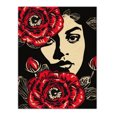 B&Q -  Unframed Wall Art Beauty In Bloom Woman Face And Flowers Design12X16 Inch