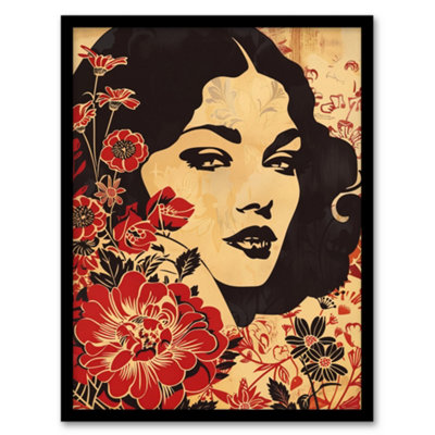 Artery8 Beauty In Bloom Woman Floral Portrait Design Wall Art PrintA4 Size from B&Q