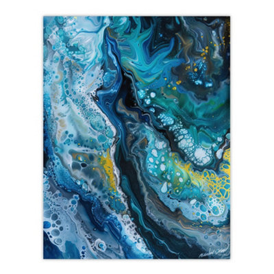 Artery8 Unframed Wall Art Liquid Paint Teal Blue Yellow Abstract Painting12X16 Inch from B&Q