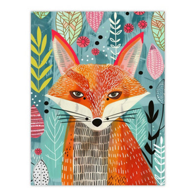 Artery8 Unframed Wall Art Devious Fox In Garden Folk Art Pattern Design12X16 Inch from B&Q