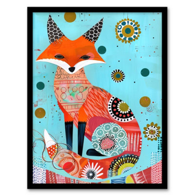 Artery8 Framed Wall Art Fox Folk Art Portrait Colourful Pattern Design Print12X16 Inch from B&Q