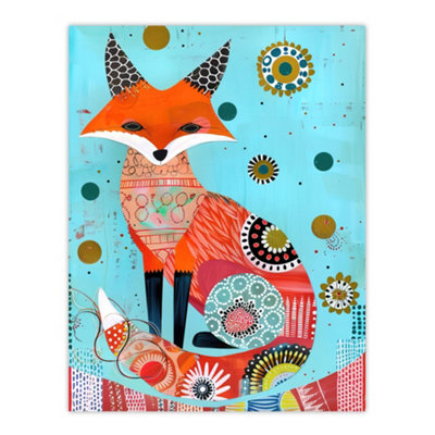 Artery8 Unframed Wall Art Fox Folk Art Portrait Colourful Pattern Design12X16 Inch from B&Q