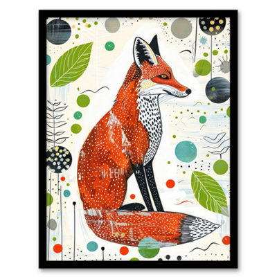 Artery8 Framed Wall Art Fox Folk Art Simple Bright Abstract Design Print12X16 Inch from B&Q