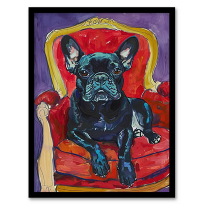 Artery8 Dog Lover French Bulldog On Red Armchair Wall Art PrintA4 Size from B&Q