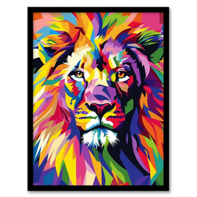 Artery8 Lion Head Colourful Vibrant Geometric Design Wall Art PrintA4 Size from B&Q