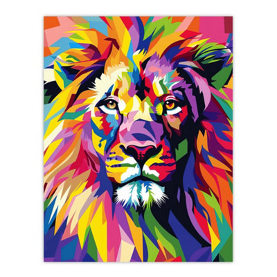 Artery8 Unframed Wall Art Lion Head Colourful Vibrant Geometric Design12X16 Inch from B&Q