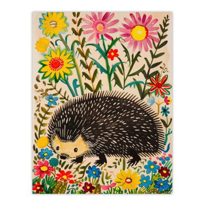 Artery8 Unframed Wall Art Hedgehog In Wildflower Garden Folk Art Painting12X16 Inch from B&Q