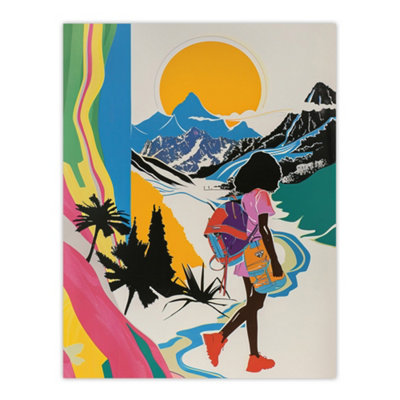 Artery8 Unframed Wall Art Hiker Bright Sun Mountains Abstract Colourful12X16 Inch from B&Q