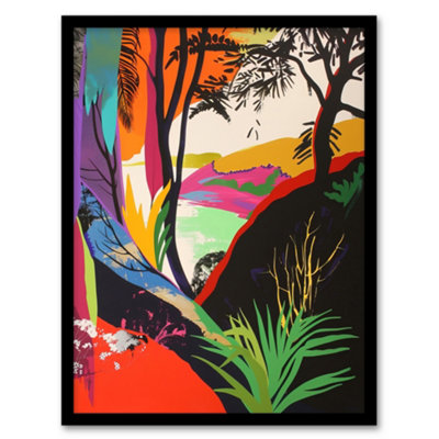 Artery8 Framed Wall Art Colourful Abstract Trees Hills Lake Bright Bold Print12X16 Inch from B&Q