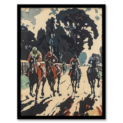 Artery8 Horse Racing Scene Modern Artwork Jockeys Bold Wall Art PrintA4 Size from B&Q